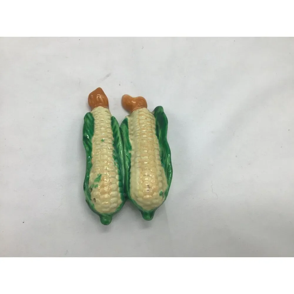 RARE Salt and Pepper Shaker Corn One Piece Cork Stopper  Ceramic Japan 1950's